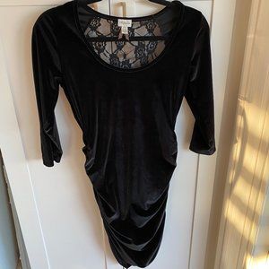 Dynamite Black Velvet Bodycon Dress with Lace Back - Size Medium